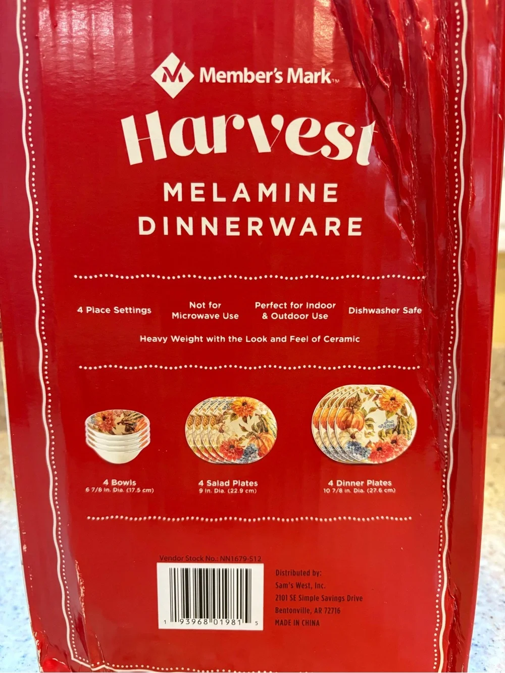 Member’s Mark Harvest Melamine Dinnerware, **Originally 4 Place Setting**